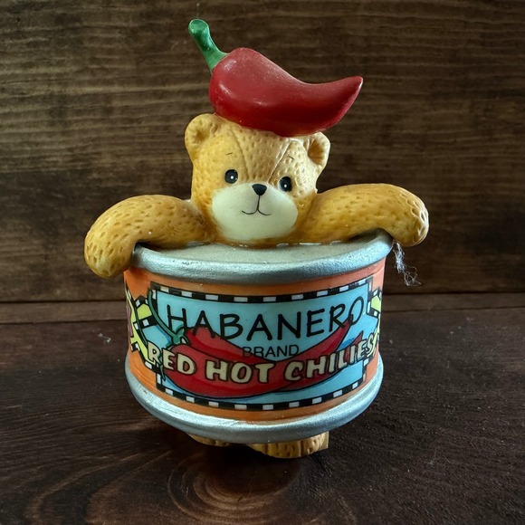 Other - VTG Habanero Red Hot‎ Chilies Teddy Bear Figurine Chili Pepper Hat Tin Can 1997
